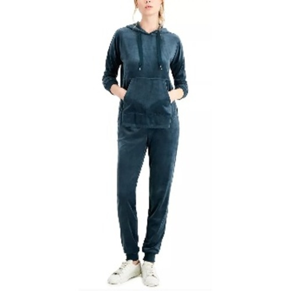 Alfani Intimates Womens Velour Hoodie and Jogger Lounge Set Deep Green M